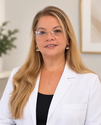 Professional portrait of Yenny Porrata in her psychiatry office